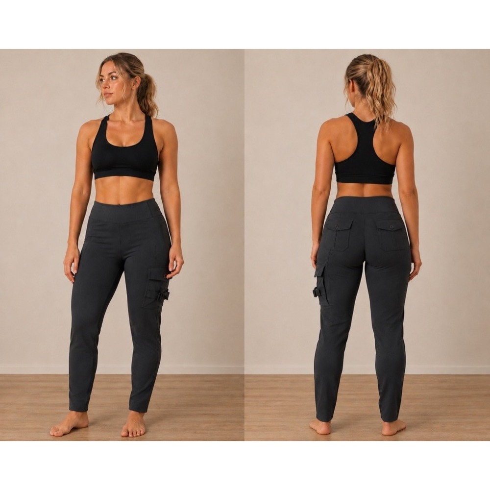 Firm Abs Womens 12-14 Black Cargo Leggings High‎ Waisted Scrunch Butt  Utility